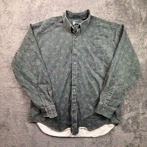 Stockton Button Down Mens XL Green Vintage 90s Groovy Patterned Cotton Shirt